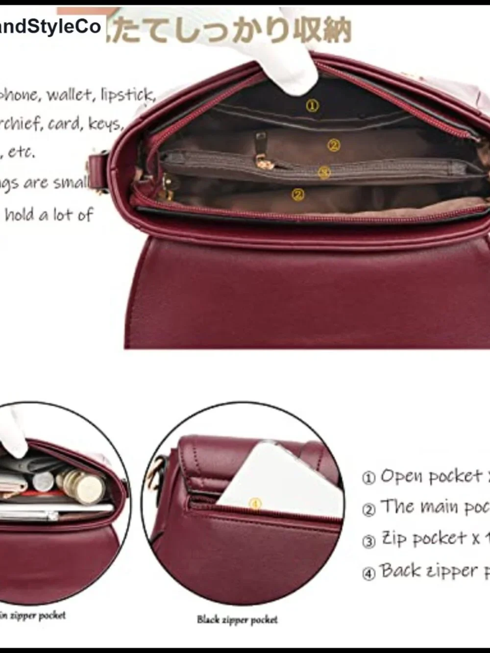 Faux Leather Tassel Crossbody Bag Multi Pockets Shoulder Purse Adjustable Strap